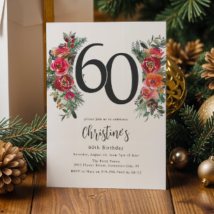 Elegant Orange & Red Floral 60th Birthday Invitation