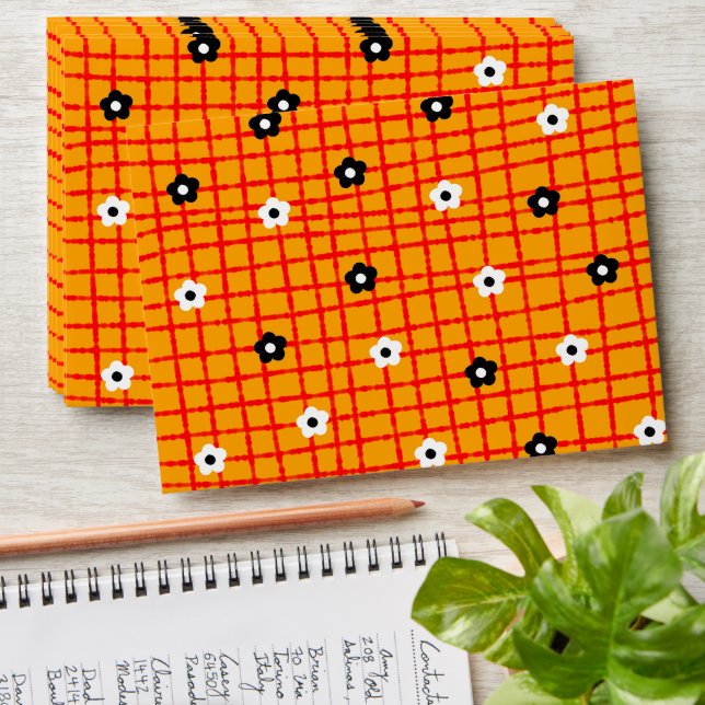  Elegant Orange Red Floral Check Pattern Envelope (Stacked)