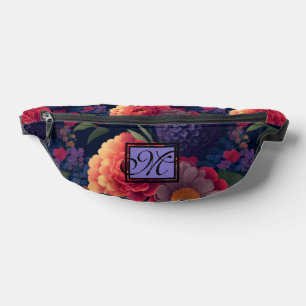 Elegant orange red floral romantic monogram bum bags
