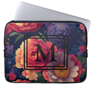 Elegant orange red floral romantic monogram laptop sleeve