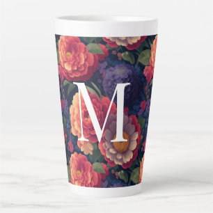 Elegant orange red floral romantic monogram  latte mug