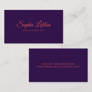 Elegant orange red name on dark purple business card