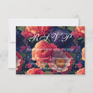 Elegant orange red pink watercolor floral RSVP card