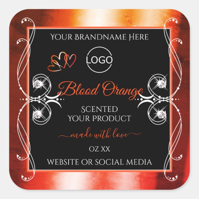 Elegant Orange Red Product Label Logo Jewels Black (Front)