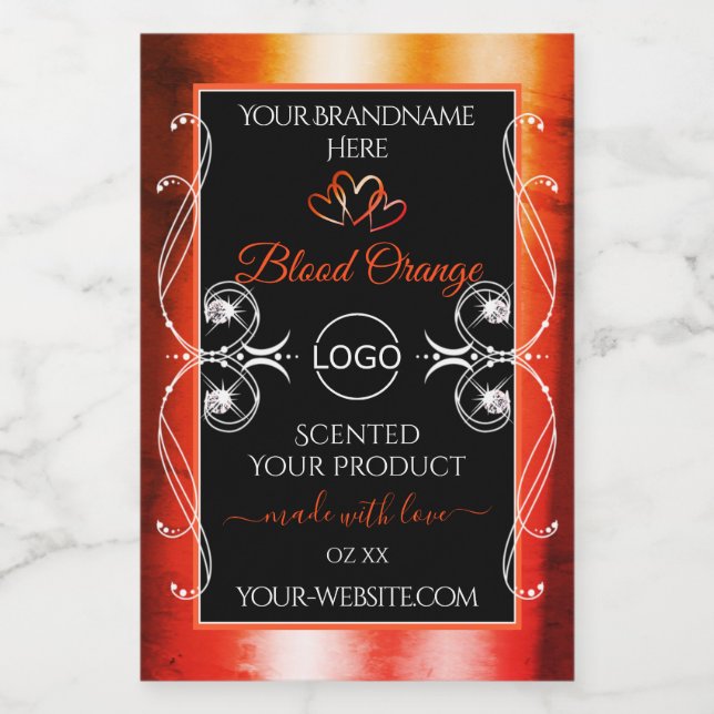 Elegant Orange Red Product Label Logo Jewels Black (Single Label)