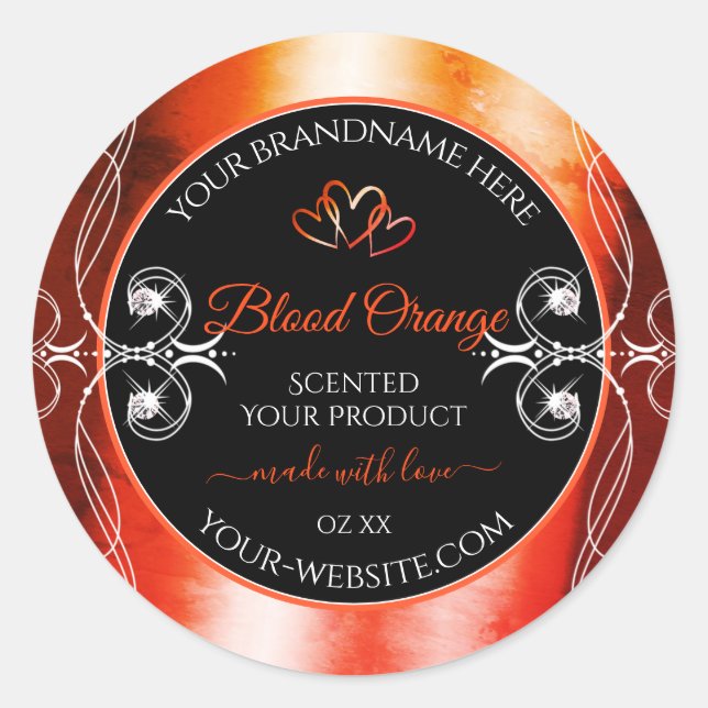 Elegant Orange Red Product Labels Jewels Black (Front)