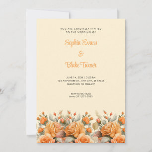 Elegant Orange Rose Garden Yellow Wedding Invitation