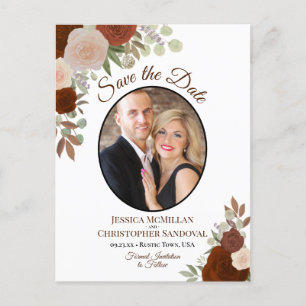 Elegant Orange Roses & Photo Wedding Save the Date Announcement Postcard