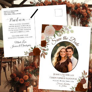 Elegant Orange Roses & Photo Wedding Save the Date Announcement Postcard