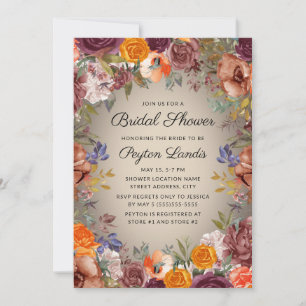 Elegant Orange Rust Floral Brown Bridal Shower Invitation