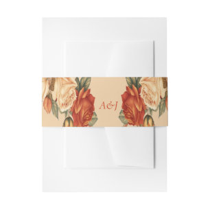 Elegant Orange Rustic Roses Floral Wedding Invitation Belly Band