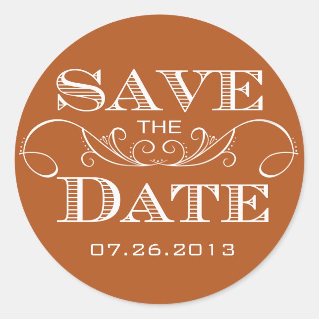 Elegant Orange Save the Date Sticker (Front)