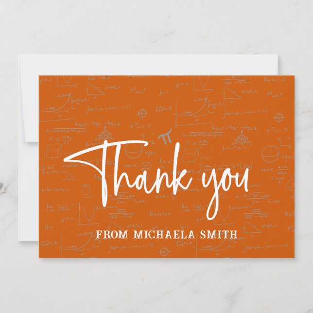 Elegant Orange Script Typography Math Graduation Thank You Card (Front)