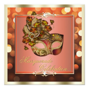 Elegant Orange Shimmering Lights Bokeh Masquerade Invitation