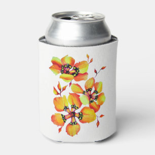 Elegant Orange Sparaxis Hand-Painted Retro Can Cooler