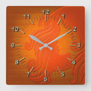 Elegant orange square wall clock