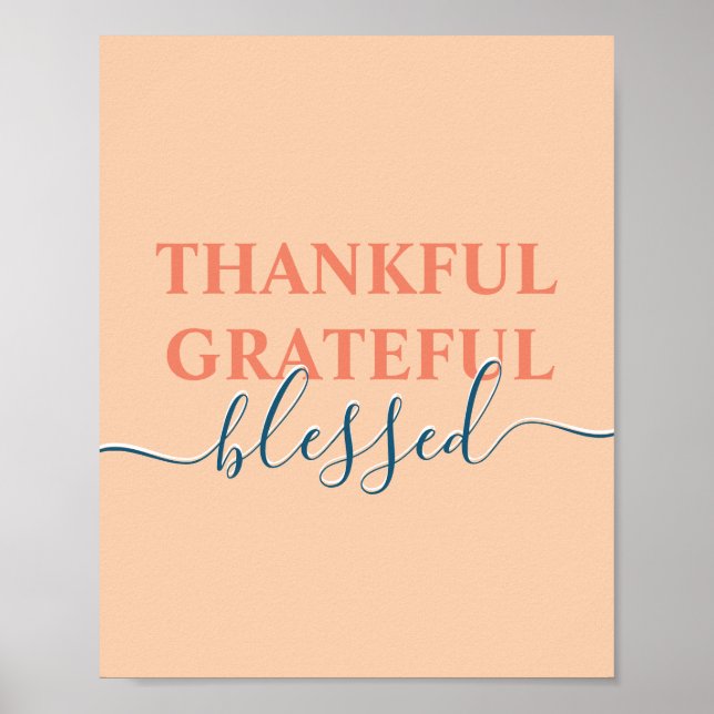 Elegant orange thankful grateful blessed poster (Front)