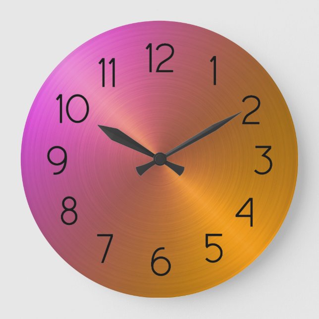 Elegant Orange to Pink Ombre Gradient Large Clock (Front)