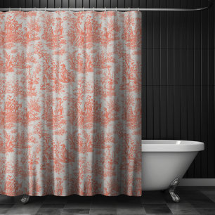 Elegant Orange Vintage French Toile de Jouy Shower Curtain