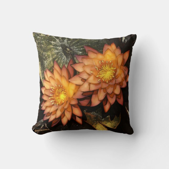 Elegant Orange Water Lilies Cushion (Front)