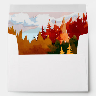 Elegant Orange Watercolor Autumn Landscape Wedding Envelope