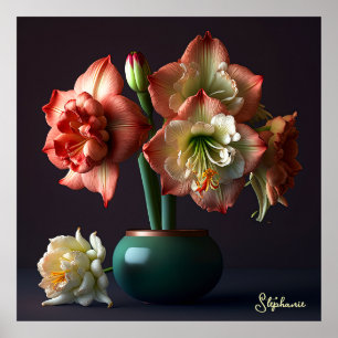 Elegant Orange White Amaryllis Flower Poster