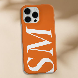 Elegant Orange White Bold Initial Monogram iPhone 16 Pro Max Case