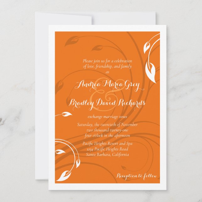 Elegant Orange White Floral Wedding Invitation (Front)