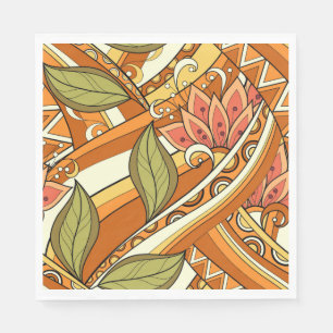 Elegant Orange White Flowers And Swirl Floral Napkin