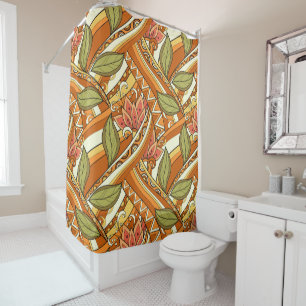 Elegant Orange White Flowers And Swirl Shower Curtain