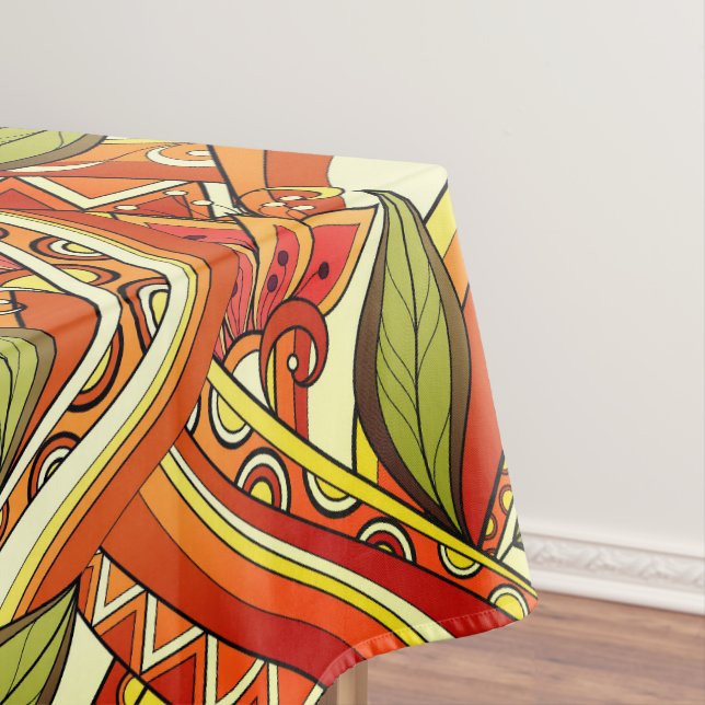 Elegant Orange White Flowers And Swirl Tablecloth (In Situ)
