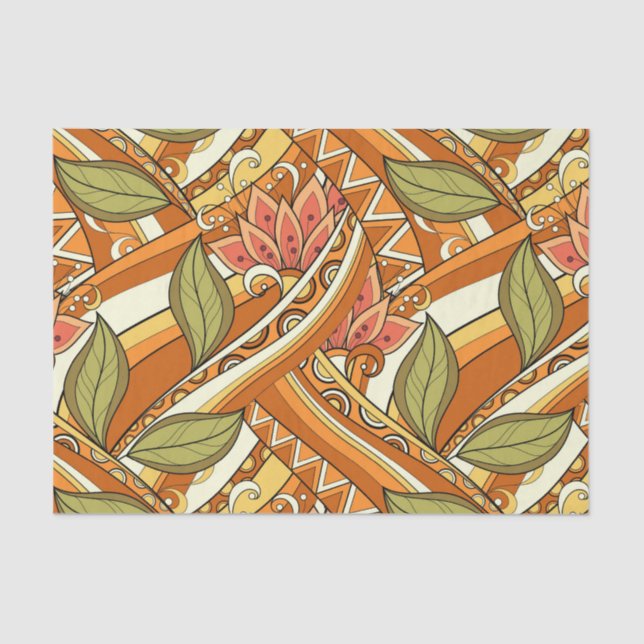 Elegant Orange White Flowers And Swirl Tissue Paper (Front)