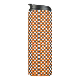 Elegant Orange White Gingham Plaid Thermal Tumbler