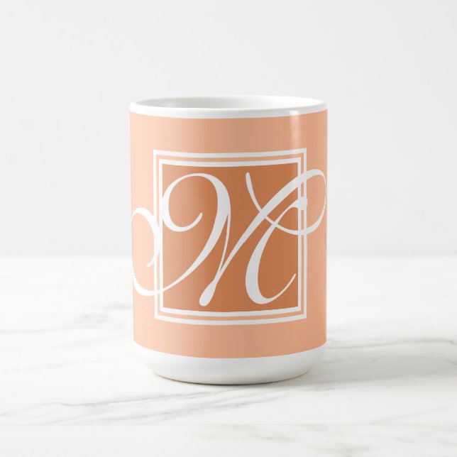 Elegant orange white monogram script topography  coffee mug (Center)