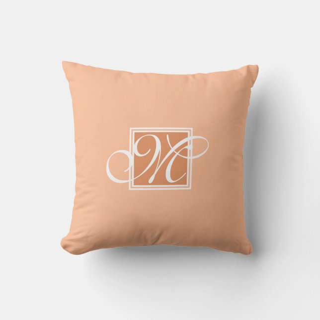 Elegant orange white monogram script topography  cushion (Front)