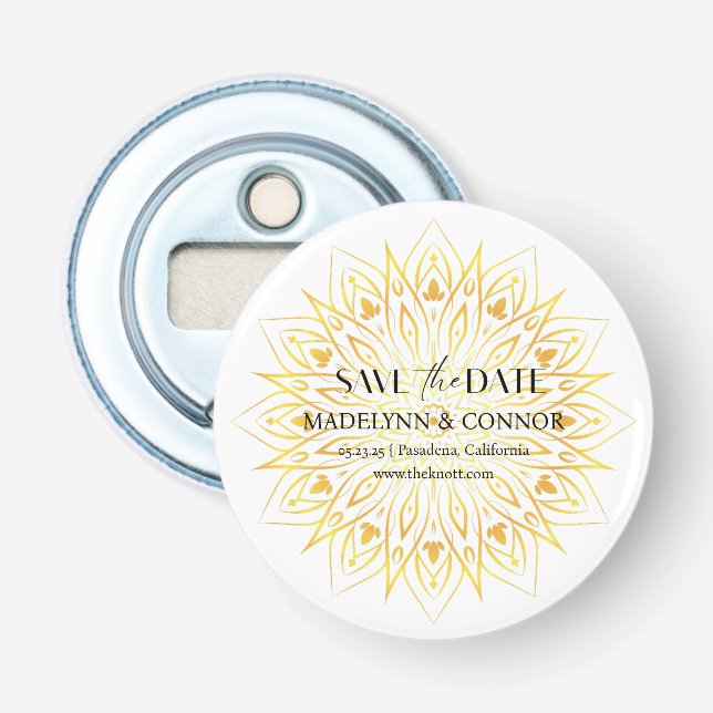 Elegant Orange Wildflower Button Bottle Opener (Front)