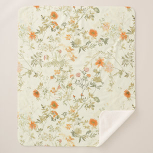 Elegant orange wildflowers watercolor sherpa blanket