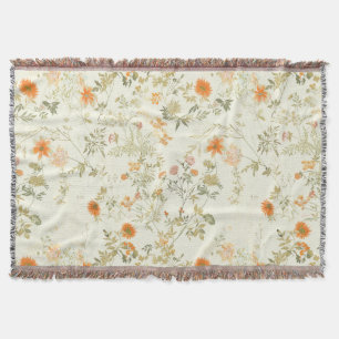 Elegant orange wildflowers watercolor throw blanket