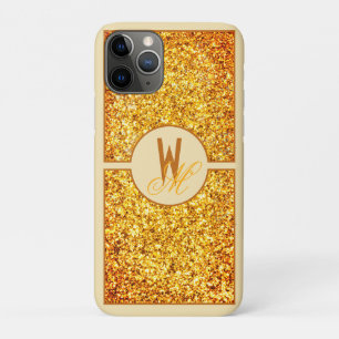 Elegant Orange Yellow Glitter Monogrammed iPhone 11 Pro Case