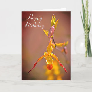 Elegant Orange Yellow Orchid Flower Happy Birthday Card
