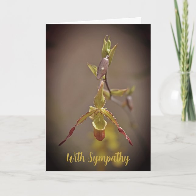 Elegant Orange Yellow Orchid Flower With Sympathy Card (Front)