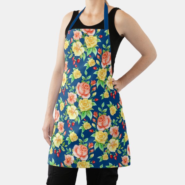 Elegant Orange Yellow Rose Floral Pattern Apron (Insitu)