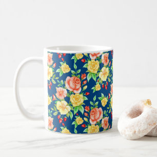 Elegant Orange Yellow Rose Floral Pattern Coffee Mug