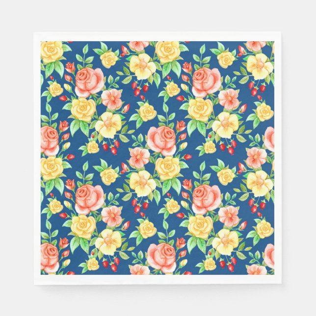 Elegant Orange Yellow Rose Floral Pattern Napkin (Front)
