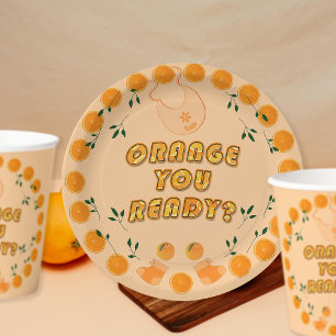 Elegant Orange You Ready Trendy Citrus Baby Shower Paper Plate