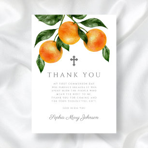 Elegant Oranges Citrus First Holy Communion Thank You Card