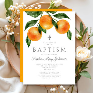 Elegant Oranges Girl Baptism Invitation