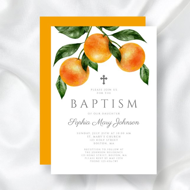 Elegant Oranges Girl Baptism Invitation (Elegant Oranges Girl Baptism Invitation)