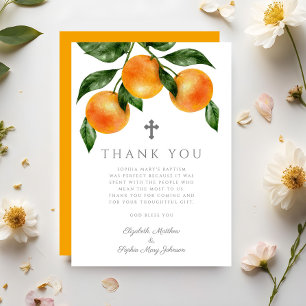 Elegant Oranges Girl Baptism  Thank You Card