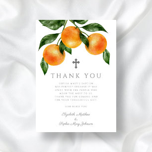 Elegant Oranges Girl Baptism Thank You Card